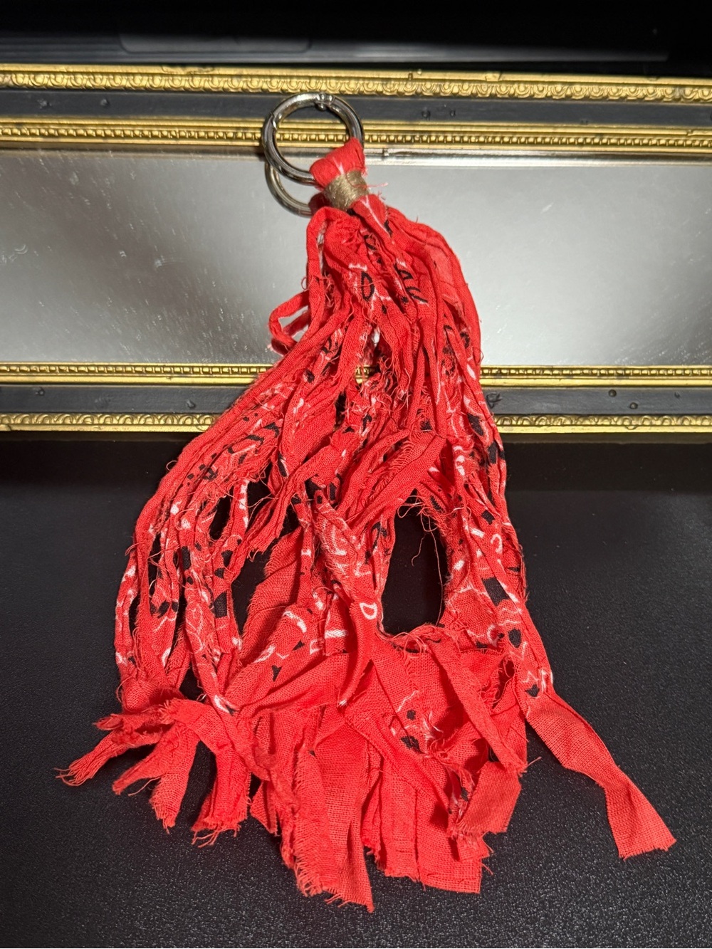 NWOT Frayed Red Fabric Tassel Keychain